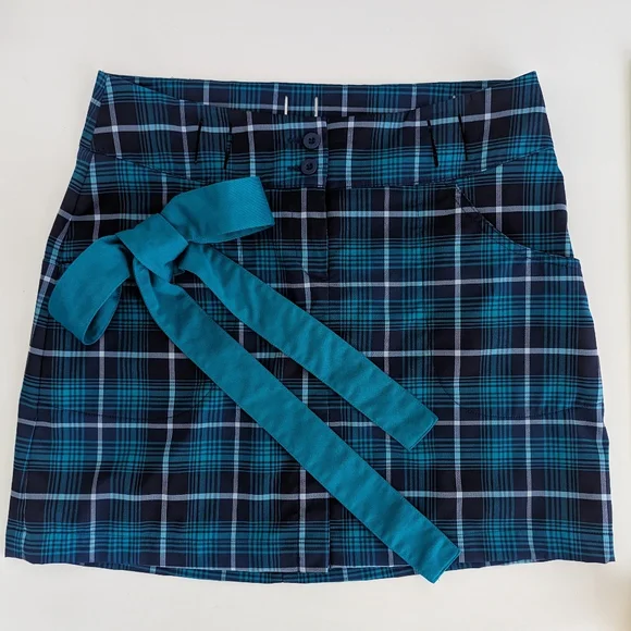 NIKE DriFit Tour Performance Tartan Teal Green Plaid Golf Skirt Sz 6 Ultra Light - Picture 15 of 16